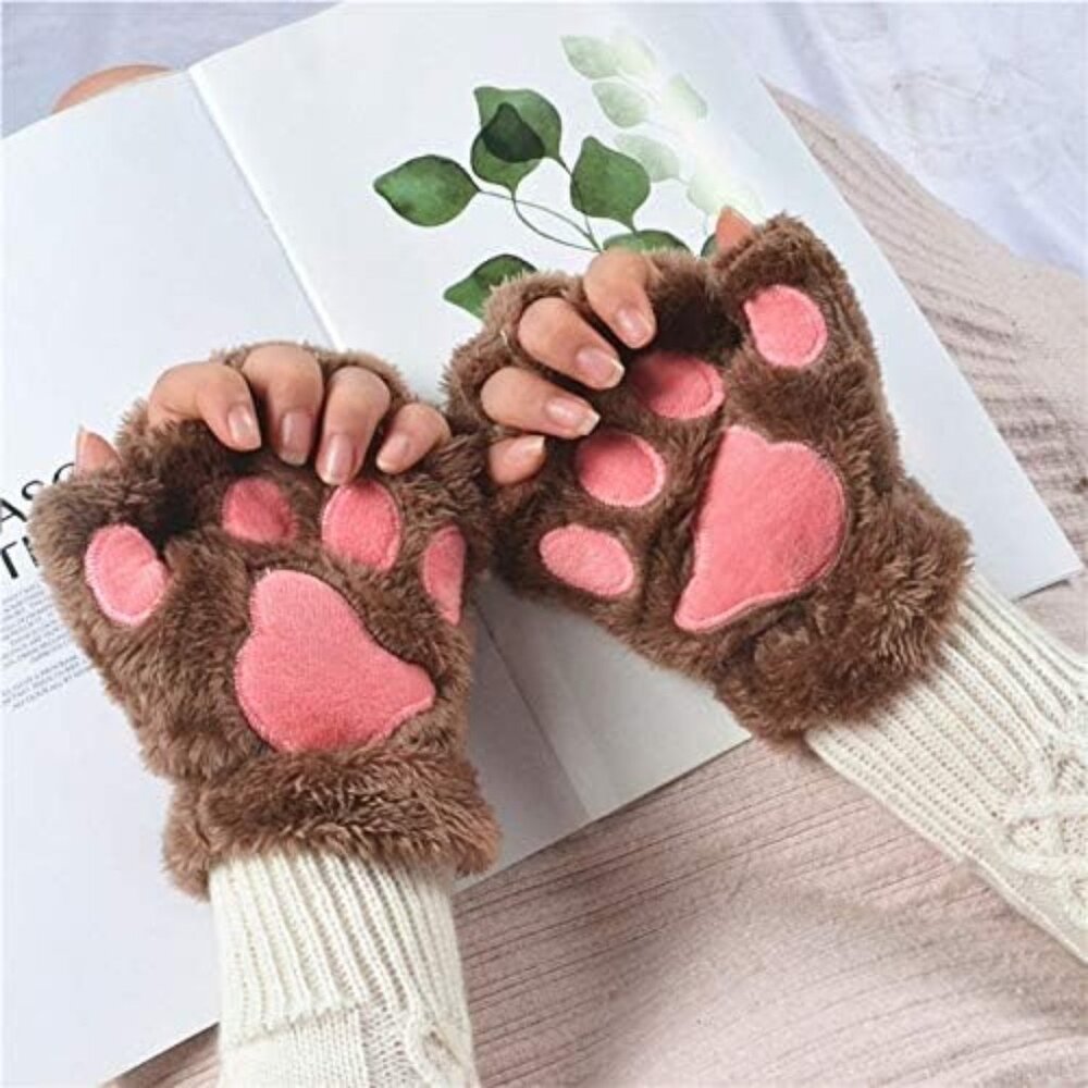 Brown cat paw🐾 fingerless furry gloves